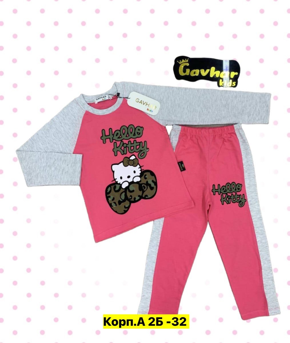 пижама для девочек,хелло китти пижама со штанами,‘hello kitty’ sleepwear set,костюм детский,детская пижама