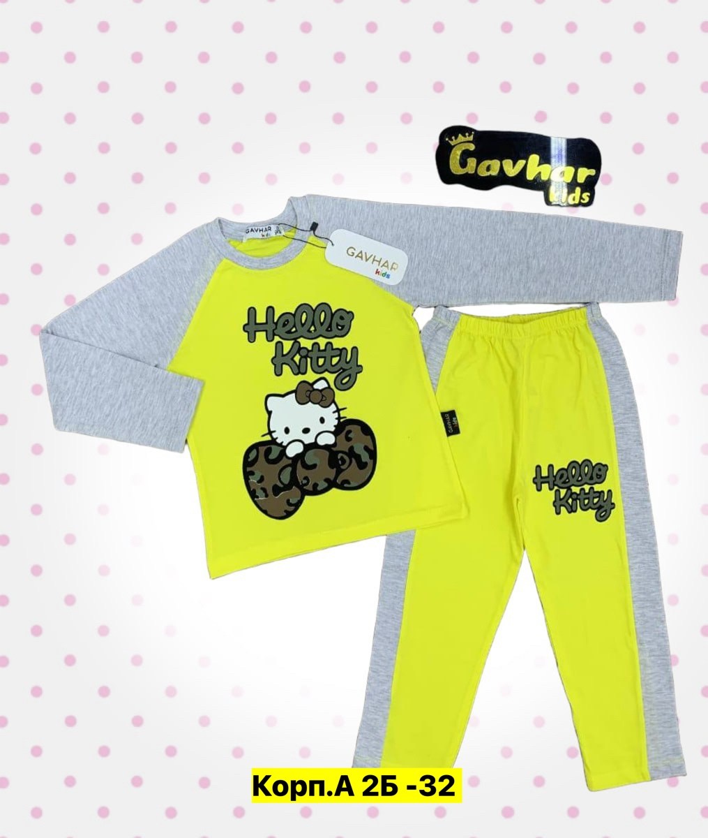 пижама для девочек,хелло китти пижама со штанами,‘hello kitty’ sleepwear set,костюм детский,детская пижама