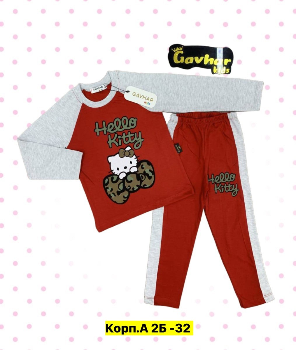 пижама для девочек,хелло китти пижама со штанами,‘hello kitty’ sleepwear set,костюм детский,детская пижама