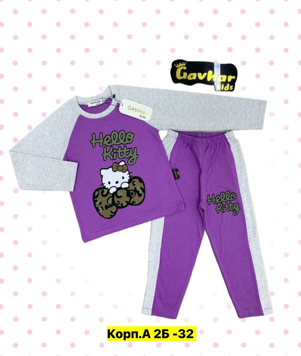 пижама для девочек,хелло китти пижама со штанами,‘hello kitty’ sleepwear set,костюм детский,детская пижама