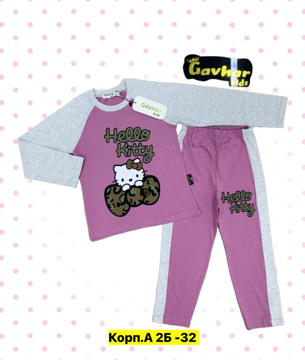 пижама для девочек,хелло китти пижама со штанами,‘hello kitty’ sleepwear set,костюм детский,детская пижама