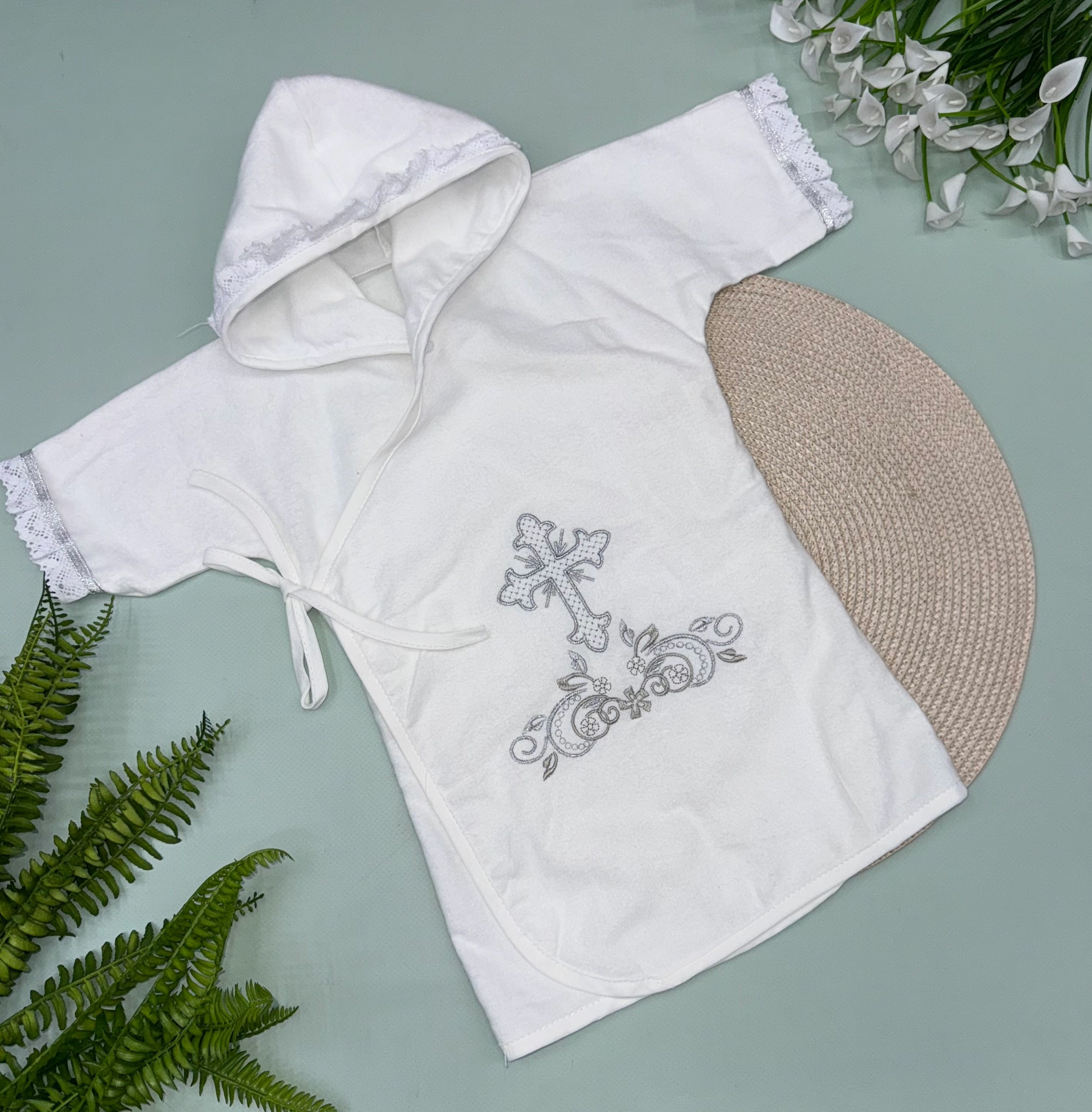 крестильная рубашка с капюшоном,крестильные комплекты,крестильная рубашка,набор для крещения,одежда для крещения