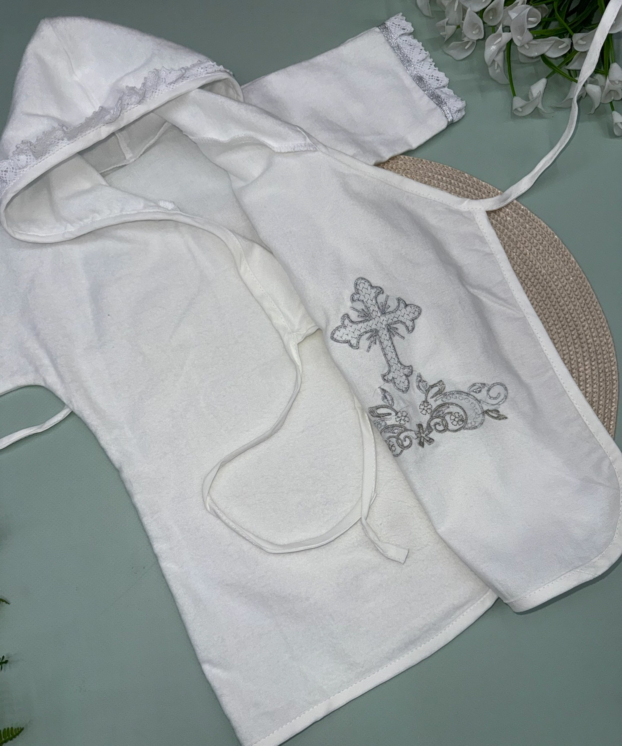 крестильная рубашка с капюшоном,крестильные комплекты,крестильная рубашка,набор для крещения,одежда для крещения