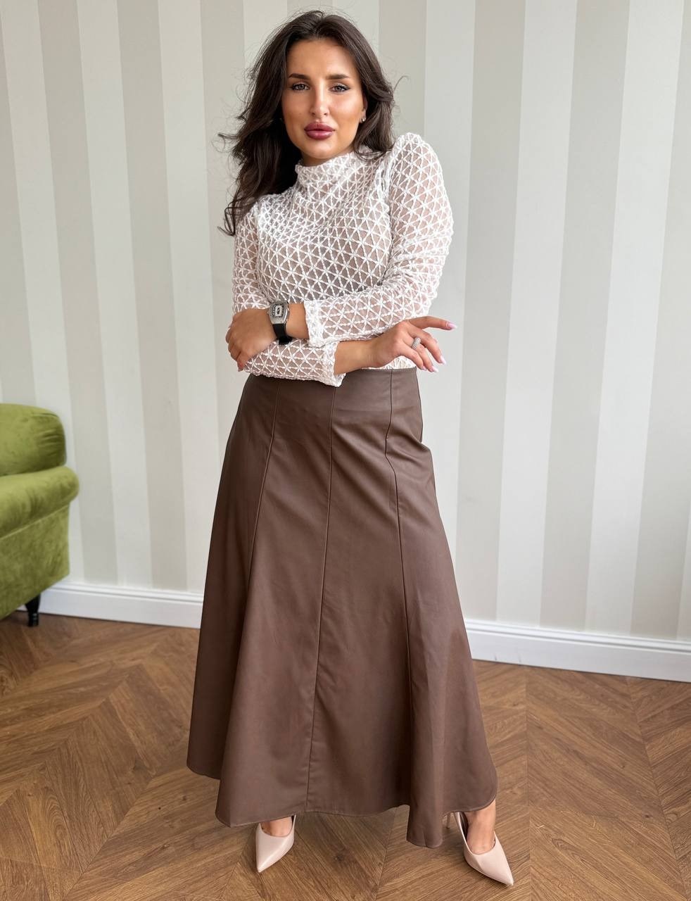 юбка из экокожи,юбки женские,юбка коричневая,модели юбки,миди юбка