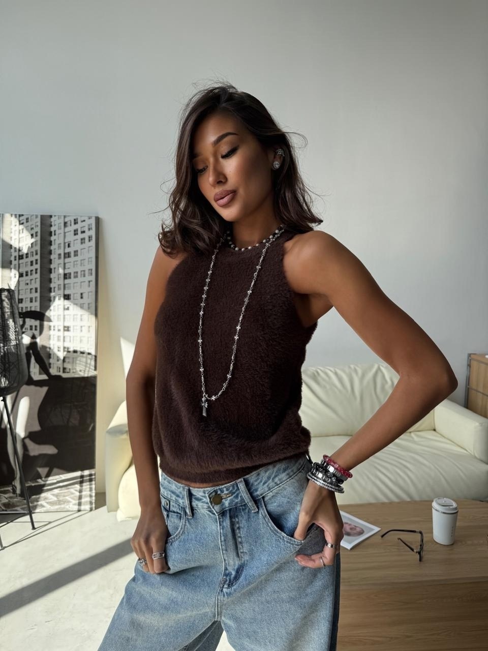 вязаные топы,вязаные жилеты,женские майки,майка топы