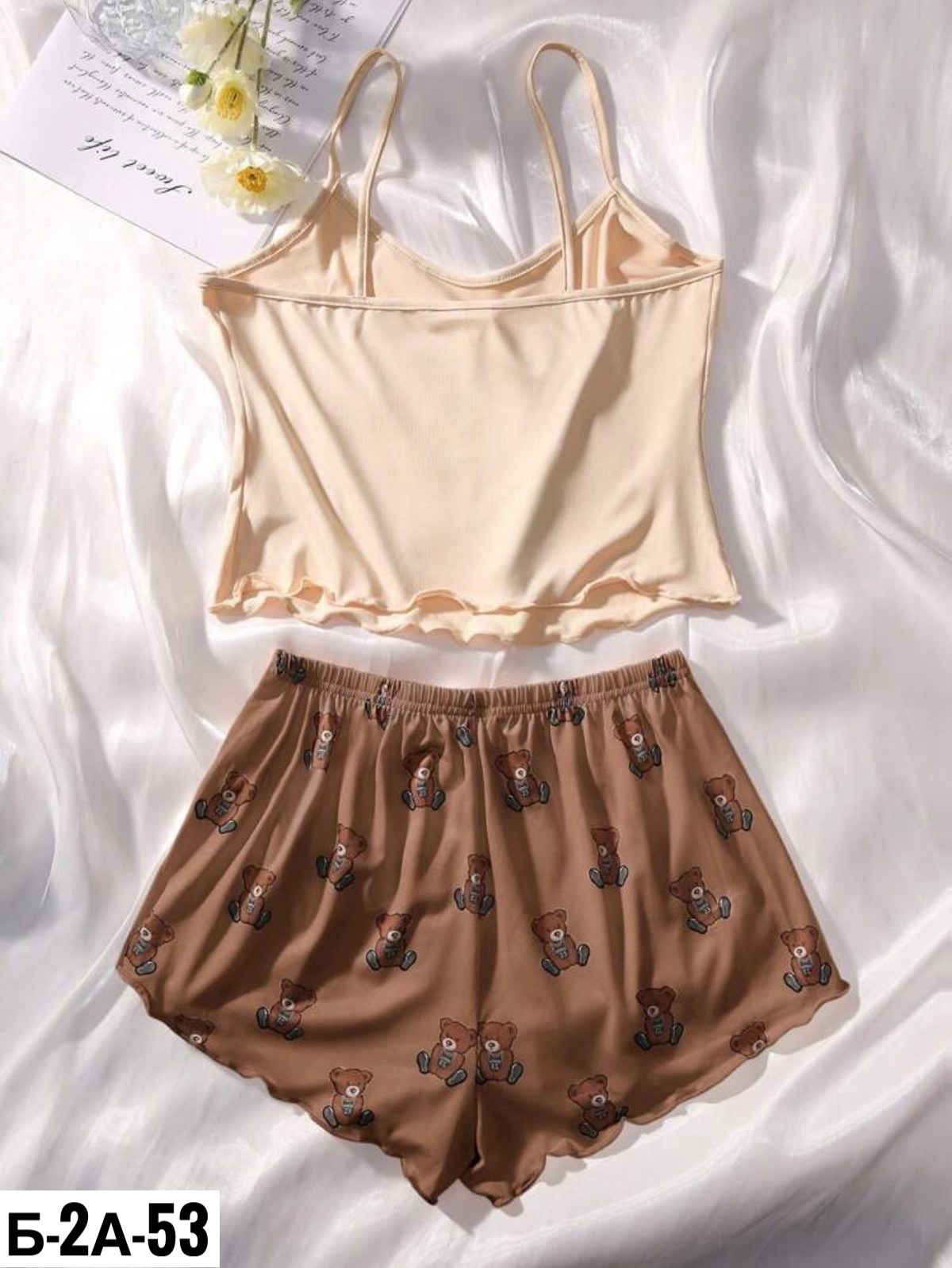 комплект пижама,пижамный комплект с принтом,пижама с принтом мишки,пижамы женская с шортами,женский пижама