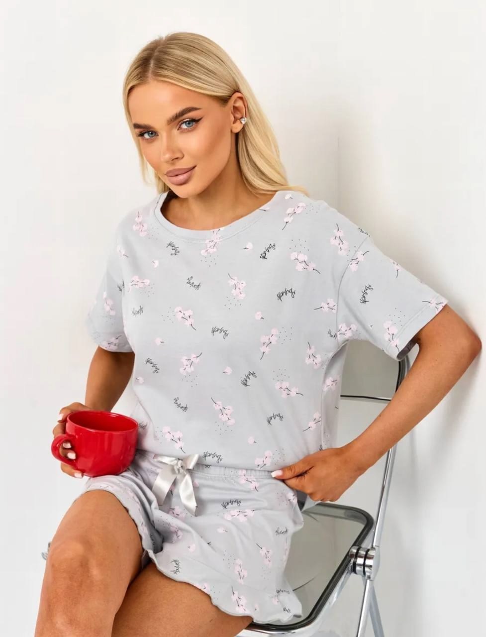 пижамы женская с шортами,пижамы женски,пижама с шорты,пижама с шортами и футболкой,комплект пижама