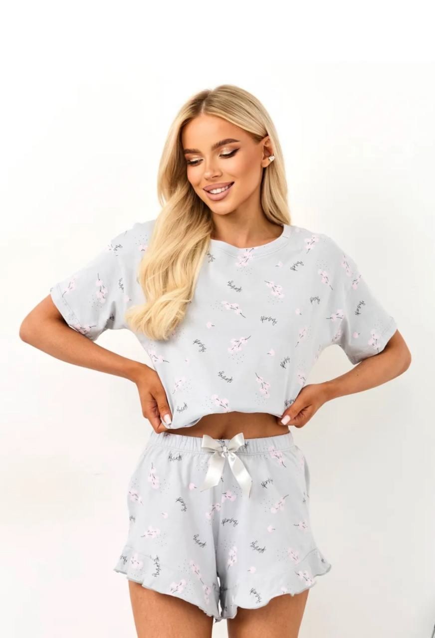 пижамы женская с шортами,пижамы женски,пижама с шорты,пижама с шортами и футболкой,комплект пижама