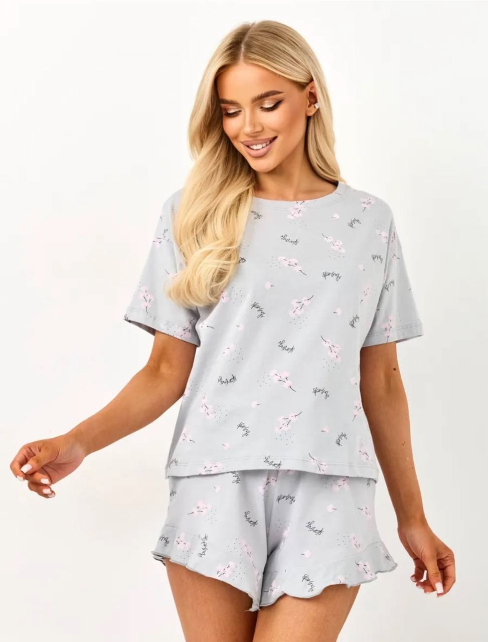 пижамы женская с шортами,пижамы женски,пижама с шорты,пижама с шортами и футболкой,комплект пижама