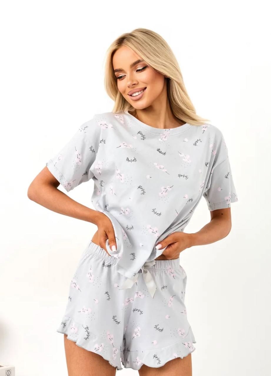 пижамы женская с шортами,пижамы женски,пижама с шорты,пижама с шортами и футболкой,комплект пижама