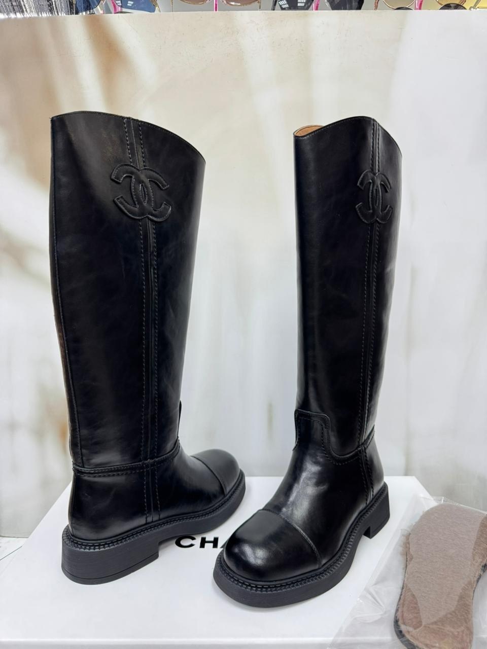 сапоги chanel,женские сапоги,сапоги шанель,сапоги шанель черные,кожаные сапоги