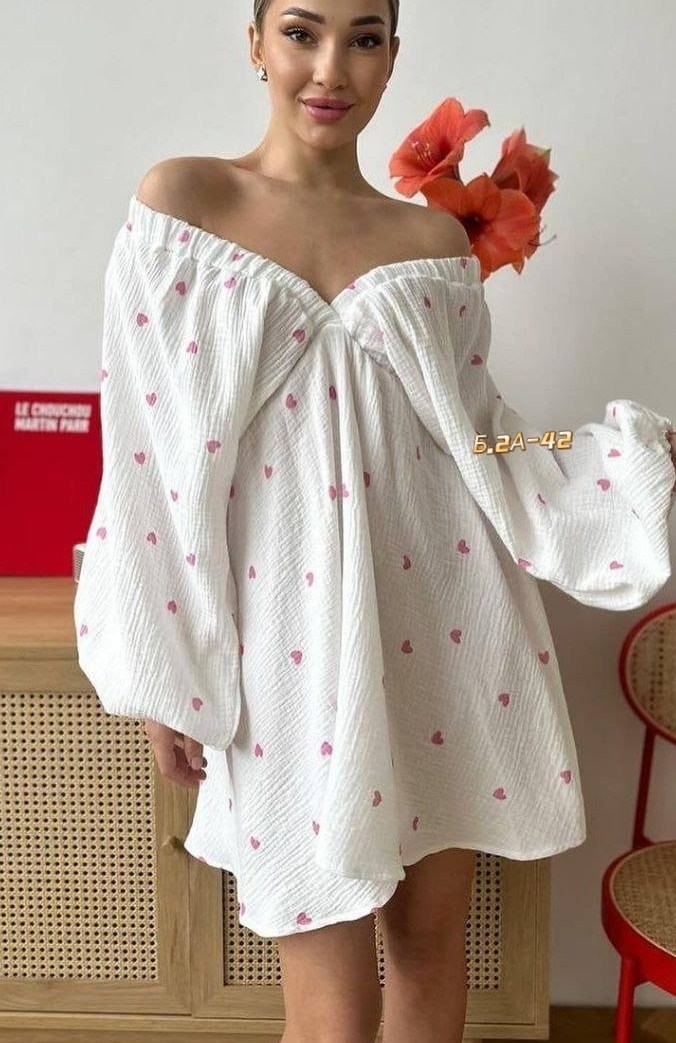 летнее платье из муслина,женское платье из муслина,платье из муслина,пижама из муслина,пижама в сердечку женская