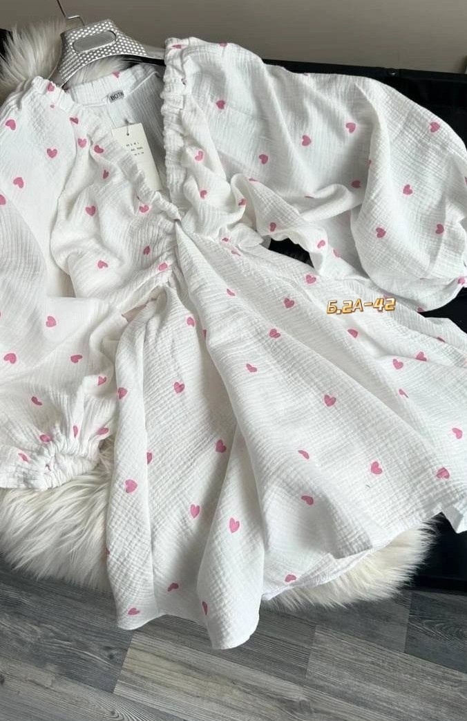 летнее платье из муслина,женское платье из муслина,платье из муслина,пижама из муслина,пижама в сердечку женская