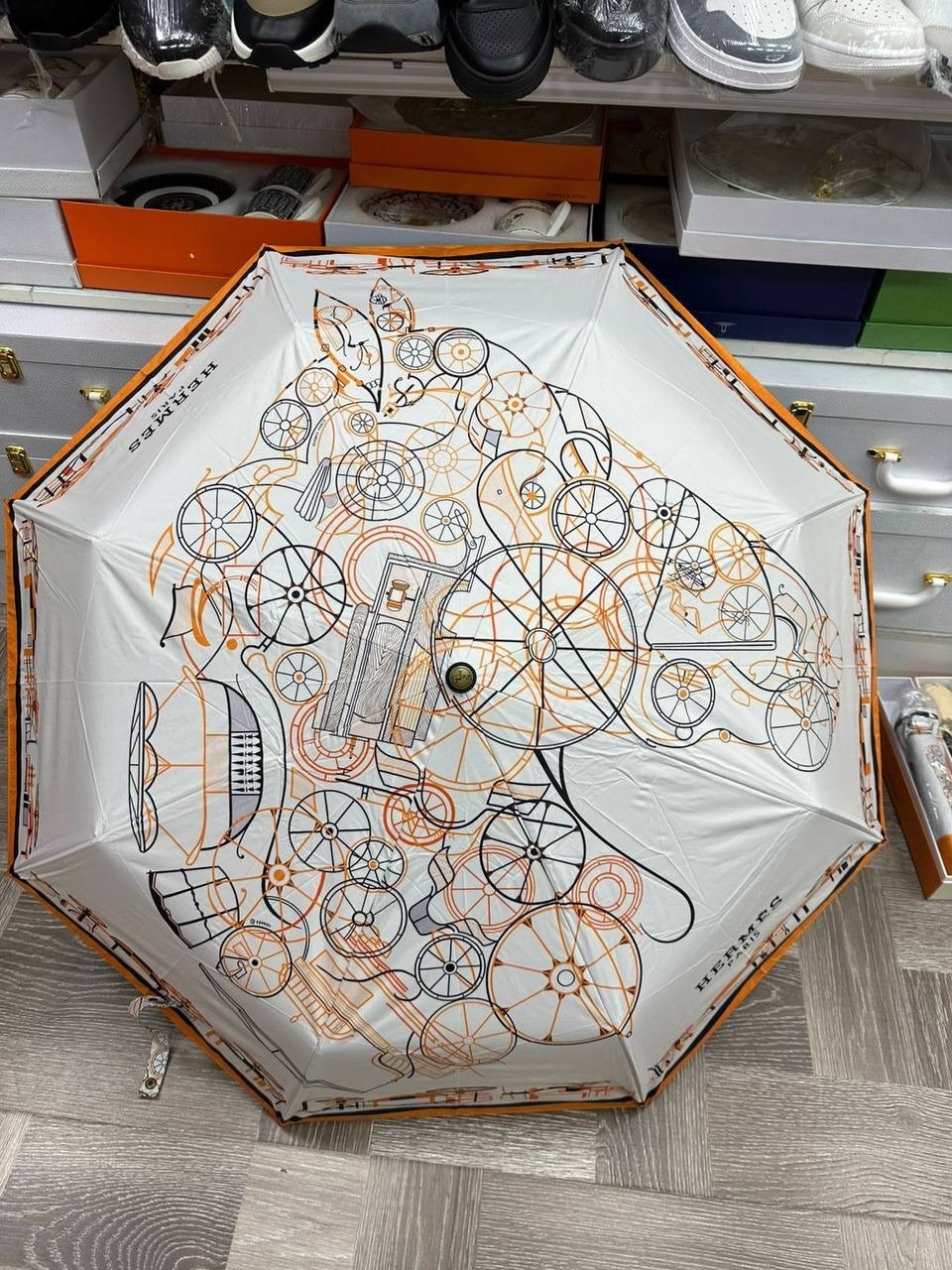 зонтик гермес,зонт hermes,зонт,брендовый зонт,зонт полный автомат