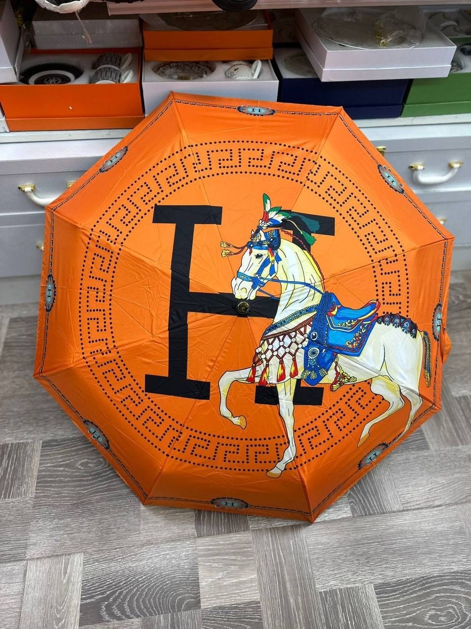 зонтик гермес,зонт hermes,зонт,брендовый зонт,зонт полный автомат