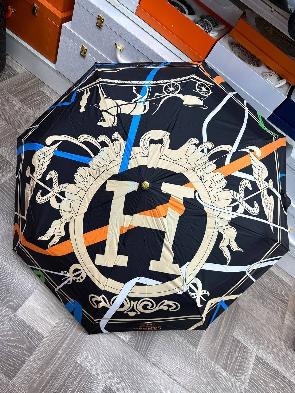 зонт hermes,зонтик гермес,зонт,зонт полный автомат,зонт 3 сложения