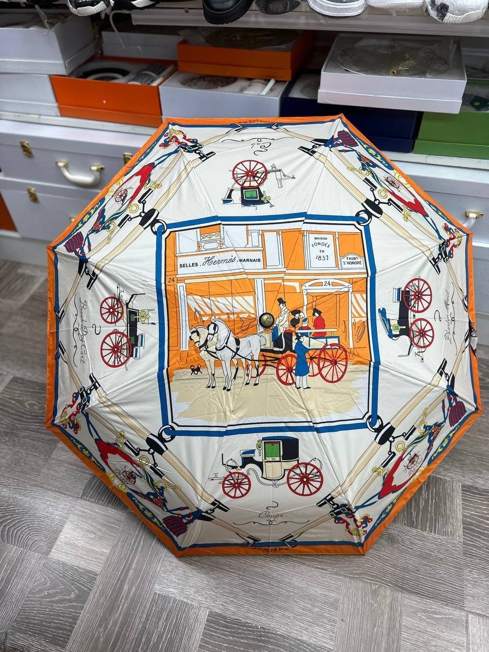 зонт hermes,зонтик гермес,зонт,зонт полный автомат,зонт 3 сложения