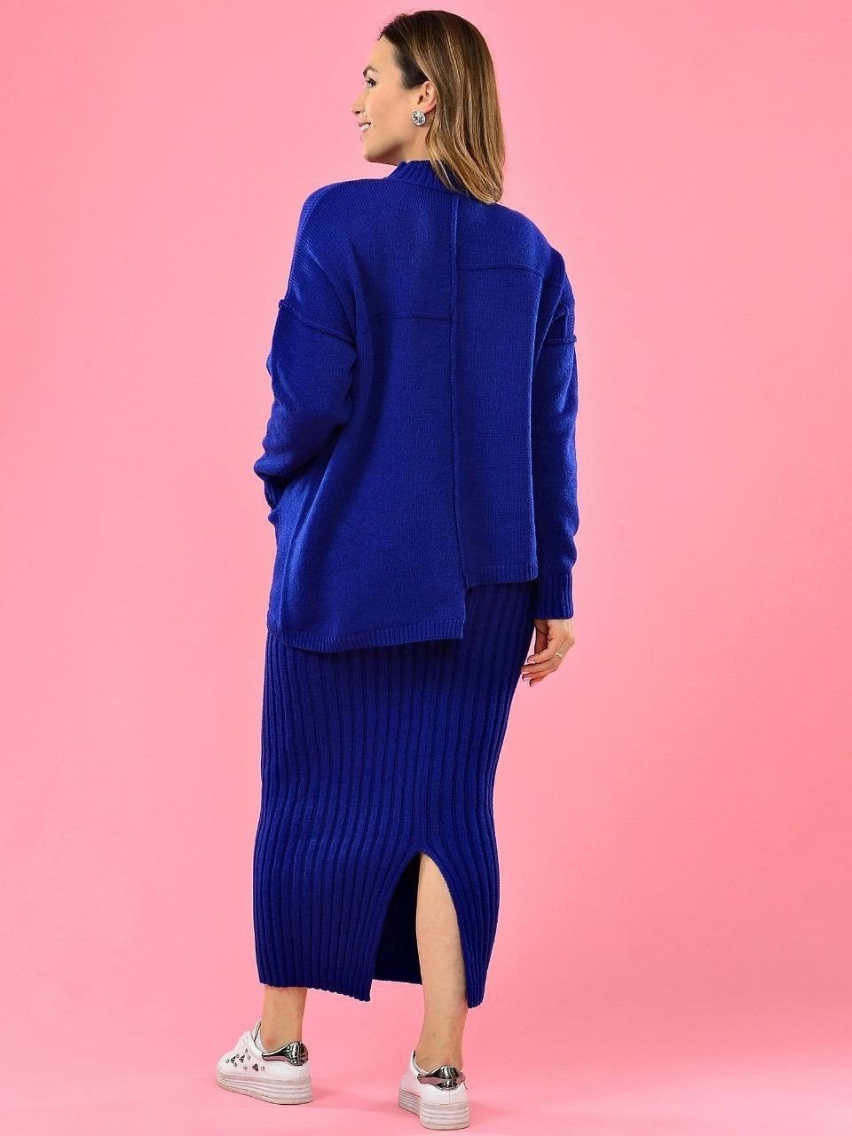 трикотажные костюмы с юбкой,костюмы трикотажные,костюм женский синий,вязаный костюм с юбкой,женские костюмы