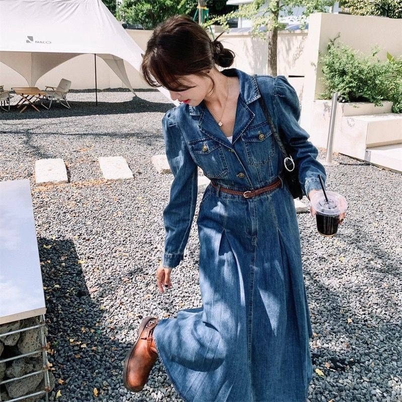 женское джинсовое платье,женское джинсовое платье с длинным рукавом,длинное джинсовое платье,джинсовая платье,женское джинсовое платье с высокой талией