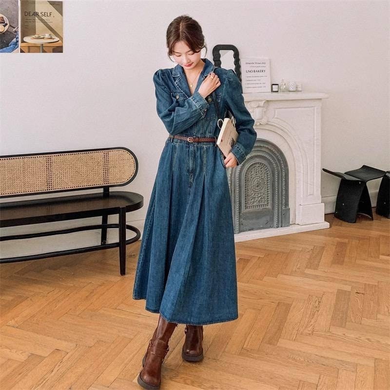 женское джинсовое платье,женское джинсовое платье с длинным рукавом,длинное джинсовое платье,джинсовая платье,женское джинсовое платье с высокой талией