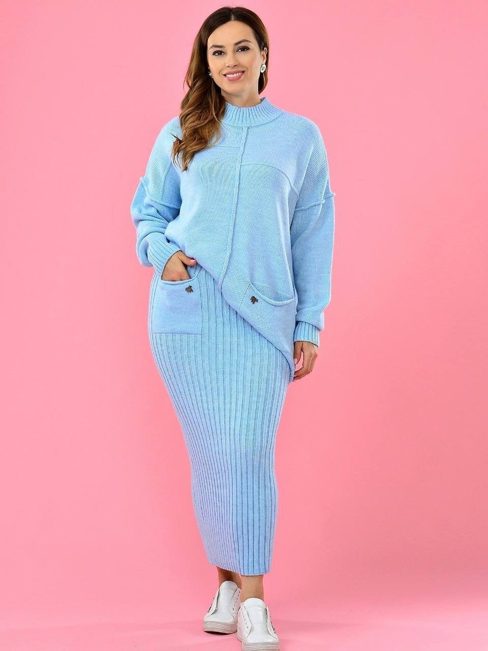 трикотажные костюмы с юбкой,костюмы трикотажные,костюм женский синий,вязаный костюм с юбкой,женские костюмы