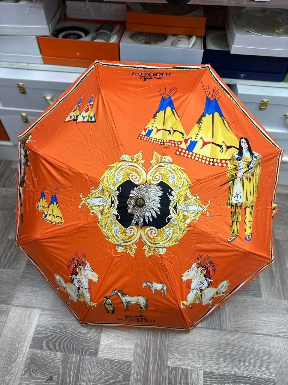 зонтик гермес,зонт hermes,зонт,брендовый зонт,зонт полный автомат
