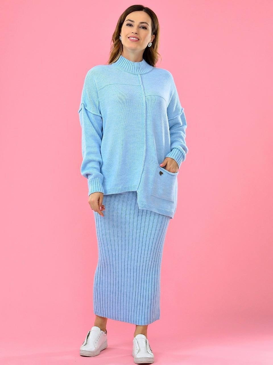 трикотажные костюмы с юбкой,костюмы трикотажные,костюм женский синий,вязаный костюм с юбкой,женские костюмы