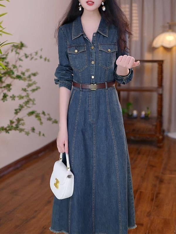 женское джинсовое платье,женское джинсовое платье с длинным рукавом,длинное джинсовое платье,джинсовая платье,женское джинсовое платье с высокой талией
