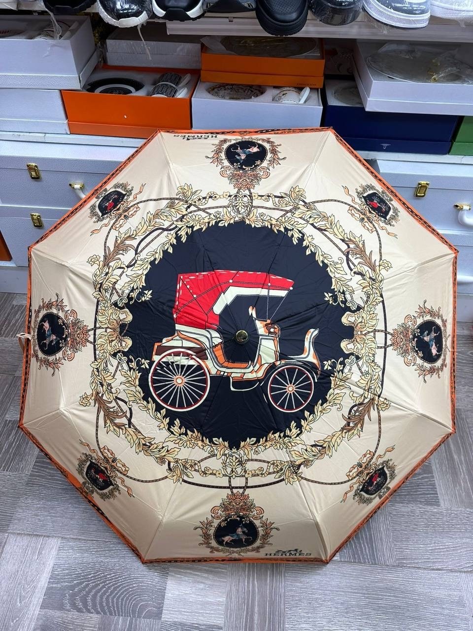 зонтик гермес,зонт hermes,зонт,брендовый зонт,зонт полный автомат