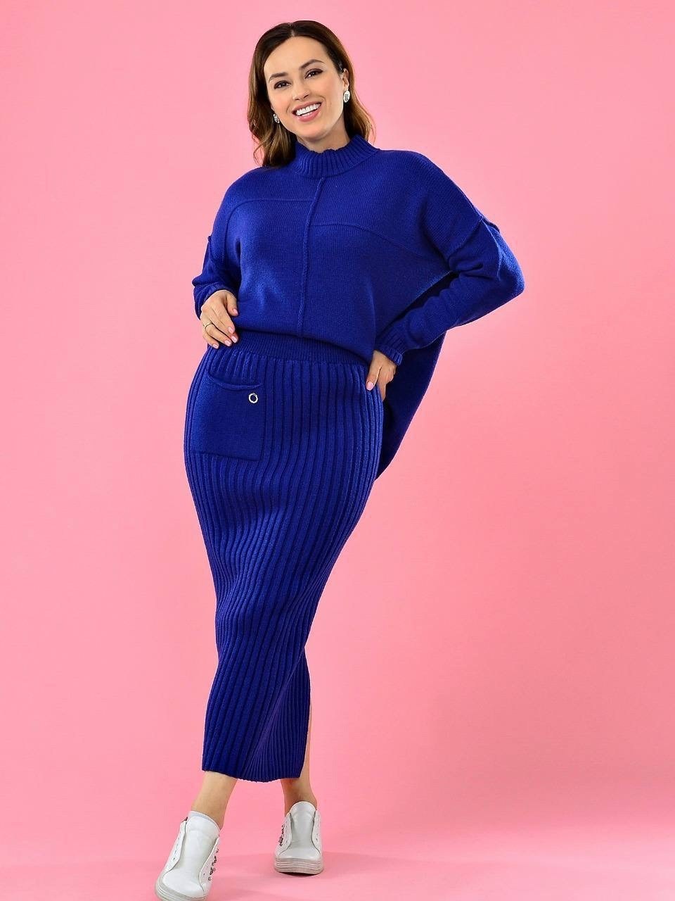 трикотажные костюмы с юбкой,костюмы трикотажные,костюм женский синий,вязаный костюм с юбкой,женские костюмы