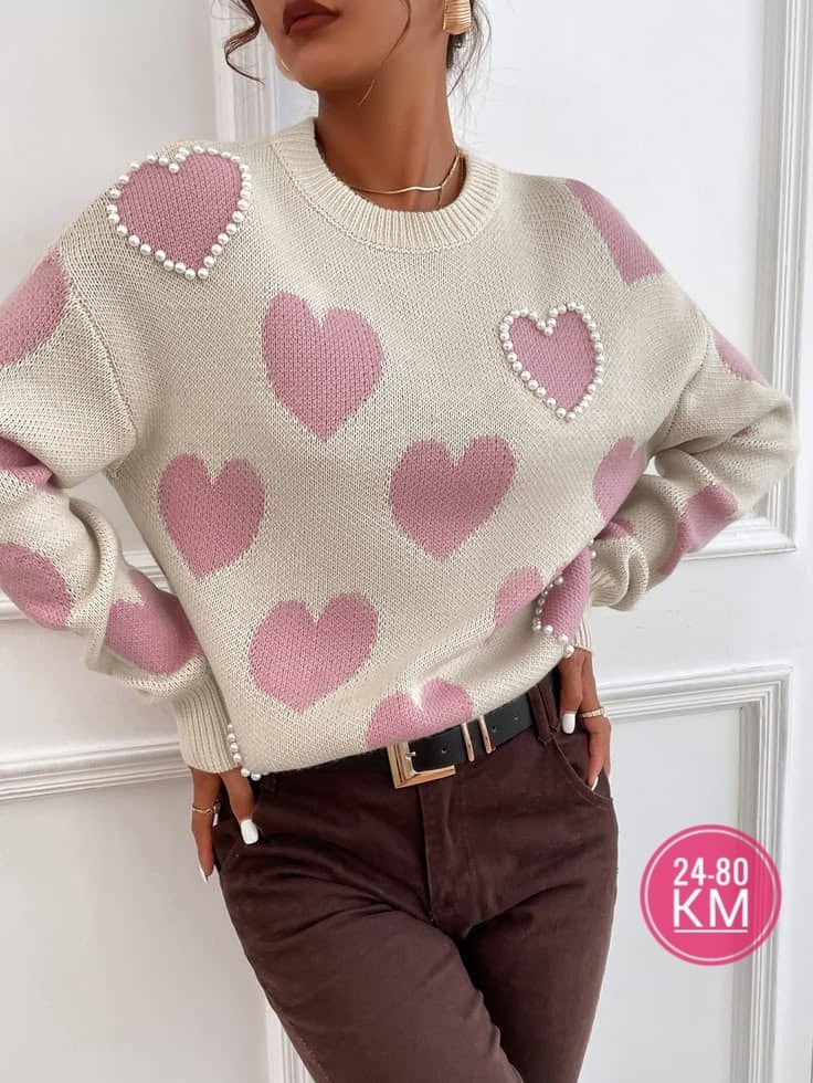 свитера женские,женский вязаный свитер,модные свитера,свитер с сердечками,свитер