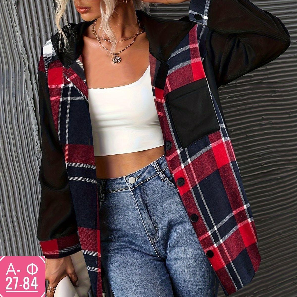 клетчатая куртка,повседневная куртка,рубашка женская в клетку оверсайз теплая,куртка в клетку с капюшоном,пальто в клетку