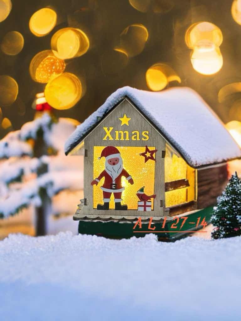 елочная игрушка домик,елочная игрушка домик с подсветкой,новогодние деревянные домики,новогодние домики с подсветкой,домик новогодний