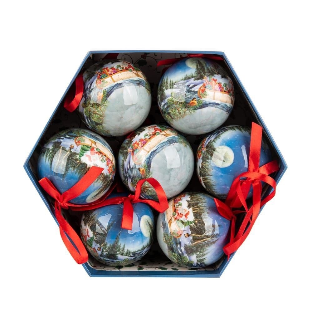 новогодний набор елочных шаров 7 шт,набор елочных шаров новогодние,набор елочных шаров в коробке,набор елочных шаров,шары новогодние набор