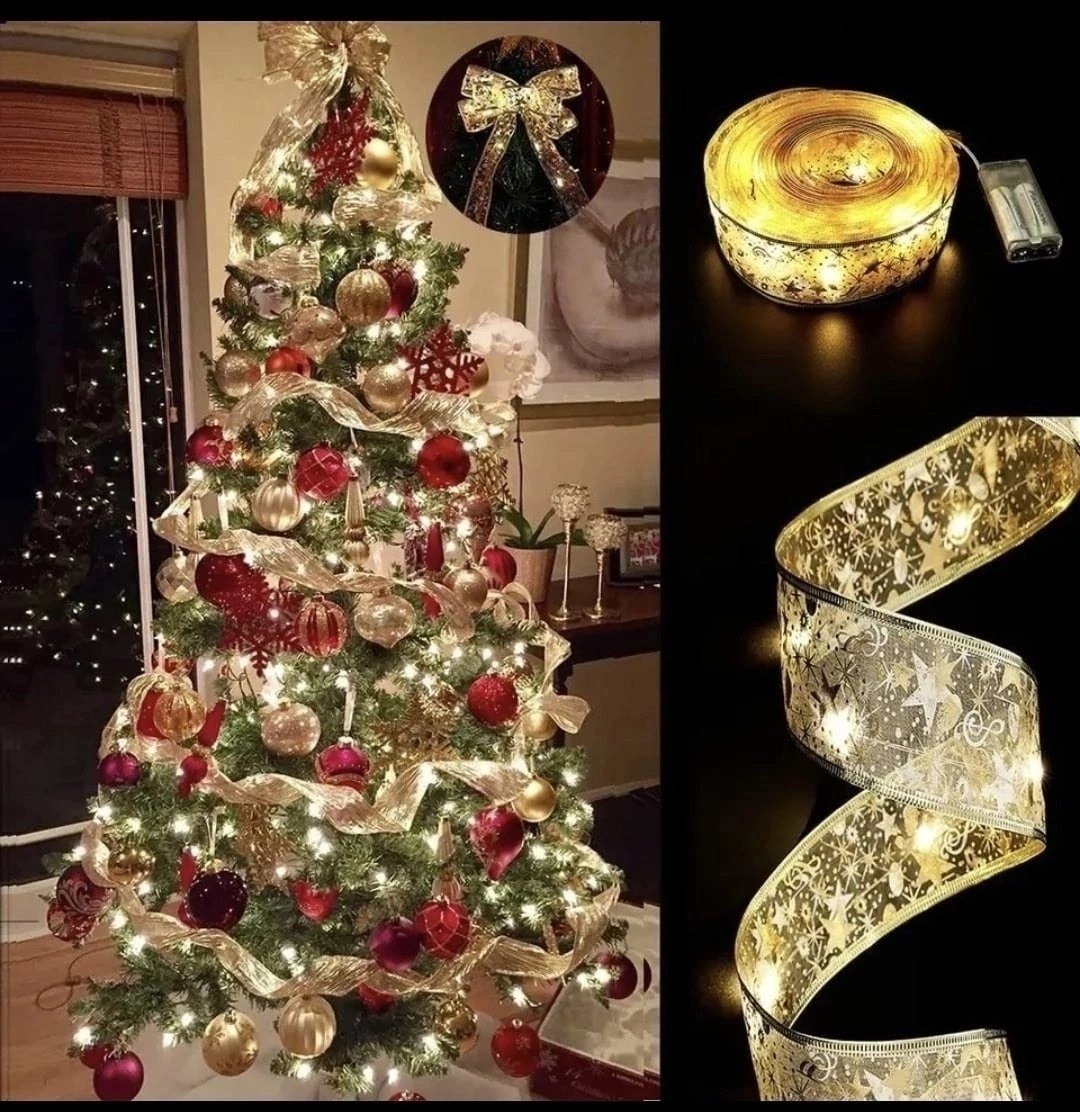 украшение для рождественской елки,гирлянда на новый год,украсить елку мишурой красиво,украшение елок,бантики светящиеся гирлянда