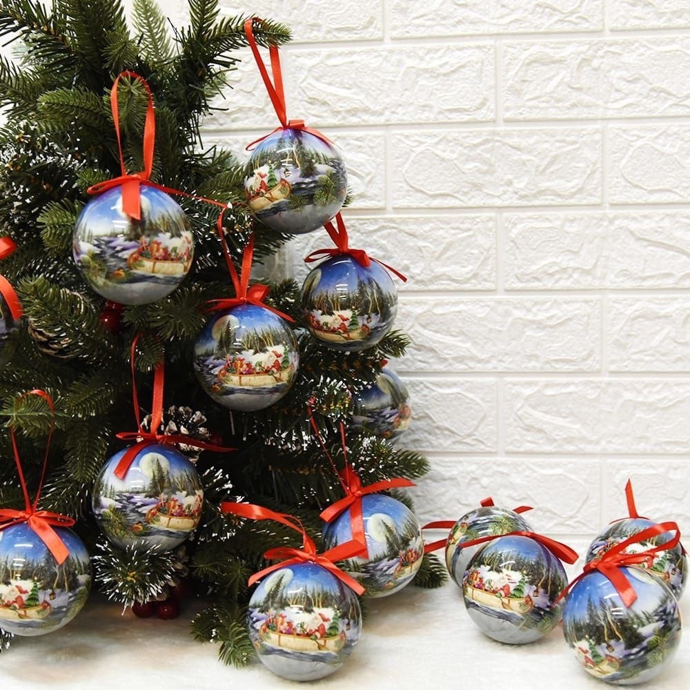 новогодний набор елочных шаров 7 шт,набор елочных шаров новогодние,набор елочных шаров в коробке,набор елочных шаров,шары новогодние набор