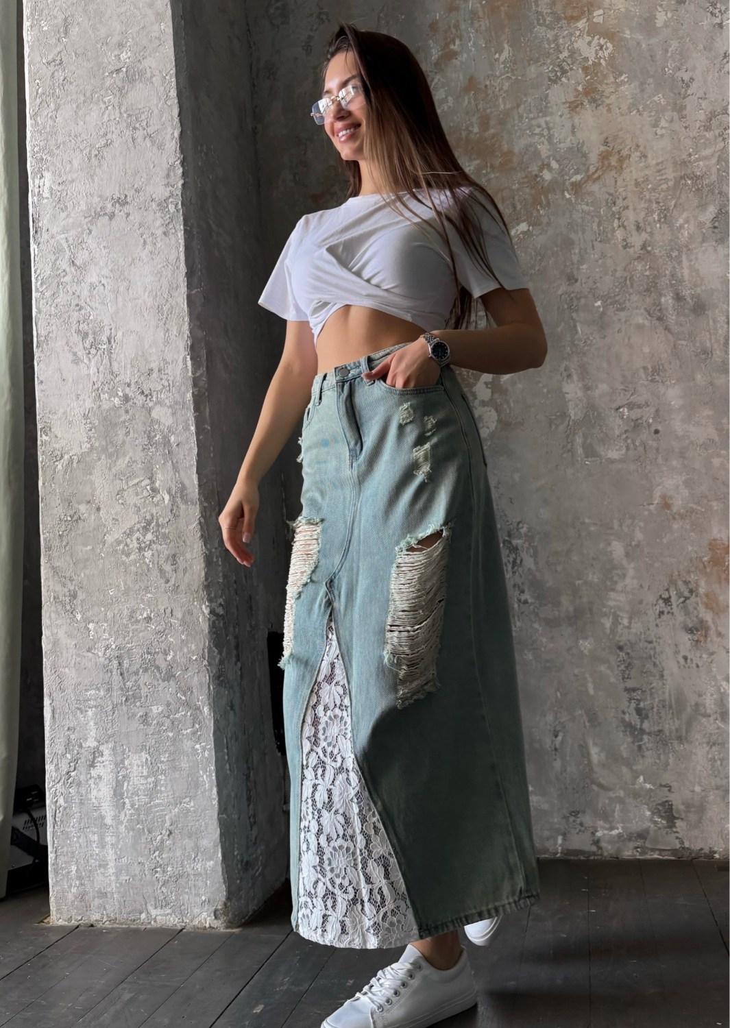 женские джинсовые юбки,джинсовая юбка,джинсовая длинная юбка,джинсовая юбка с кружевом,юбка джинсовая с разрезами