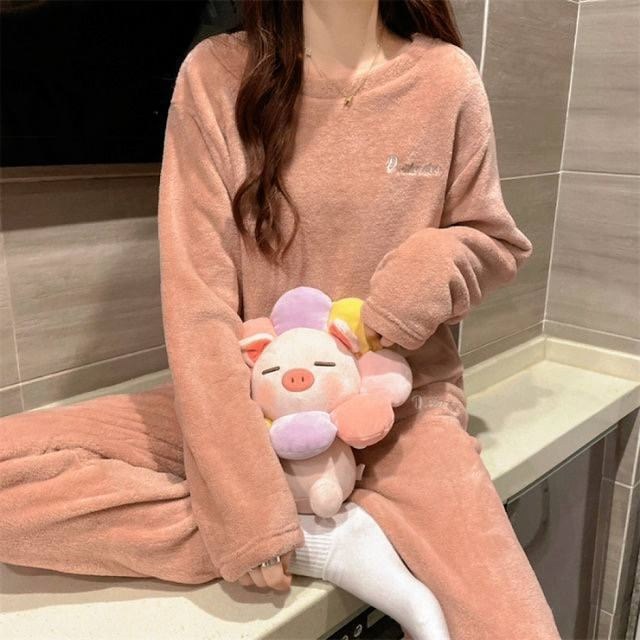 пижама теплая,женский пижама,шерстяная пижама женская,пижама розовый,пижама с совами женская