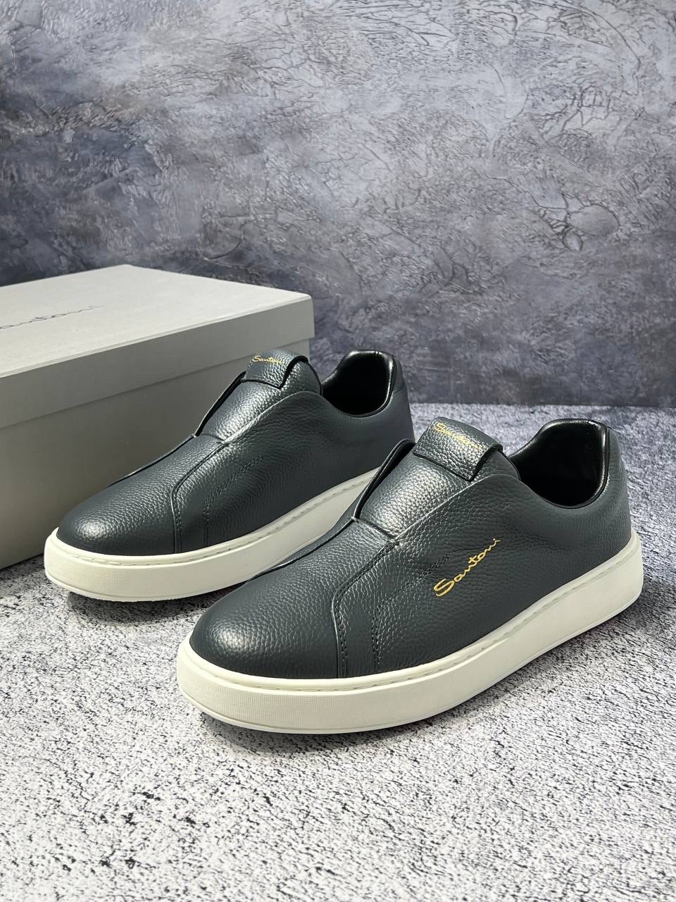 мужские слипоны,,кожаные слипоны,кеды мужские кожаные,кожаные слипоны santoni