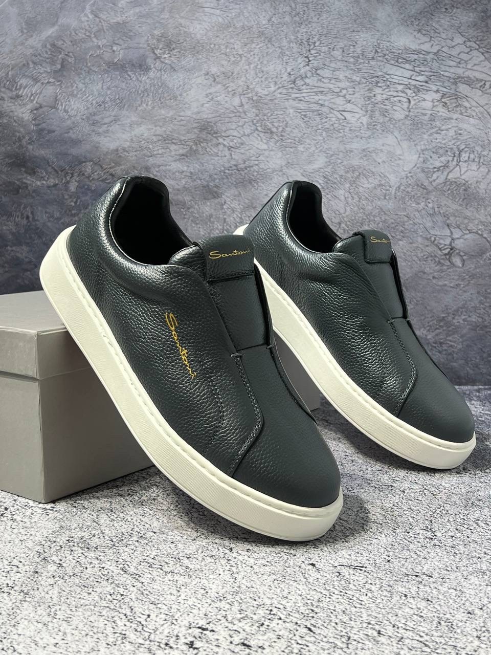 мужские слипоны,,кожаные слипоны,кеды мужские кожаные,кожаные слипоны santoni