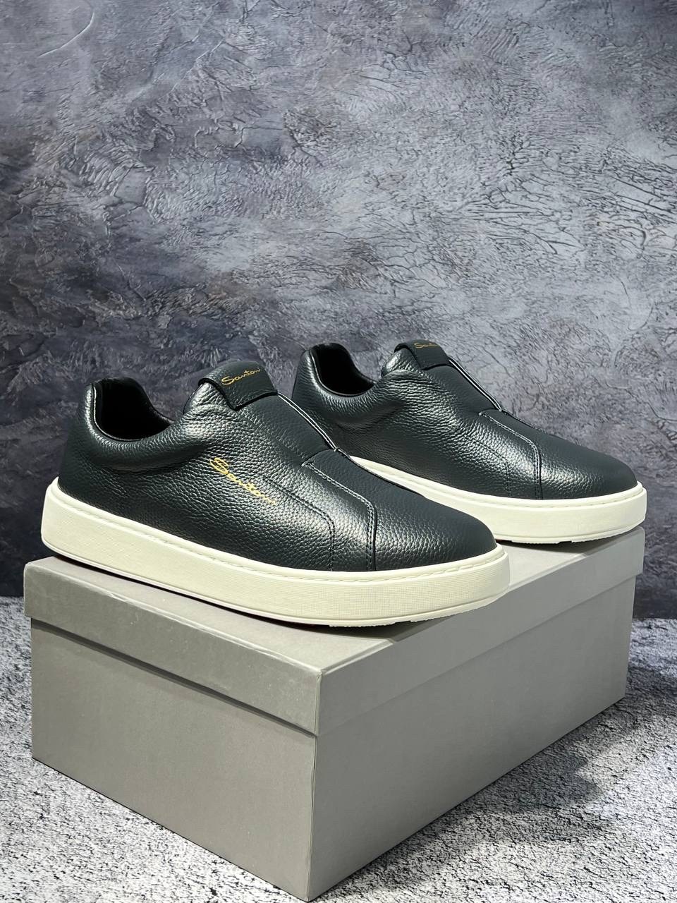 мужские слипоны,,кожаные слипоны,кеды мужские кожаные,кожаные слипоны santoni