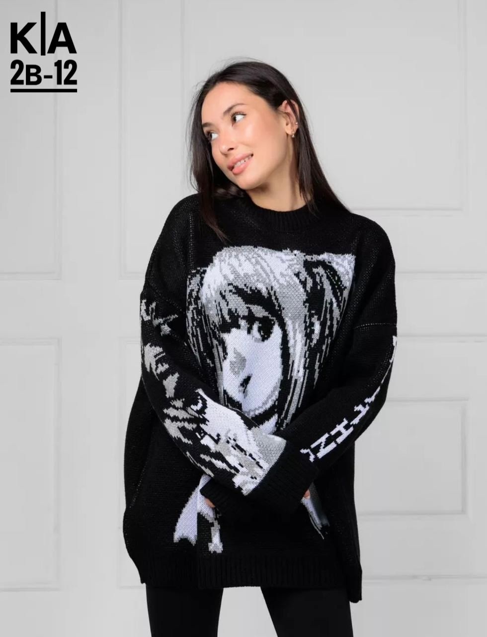 свитер аниме оверсайз,свитер молодежный,свитер женский с принтом,свитер с аниме принтом,свитер оверсайз с принтом аниме