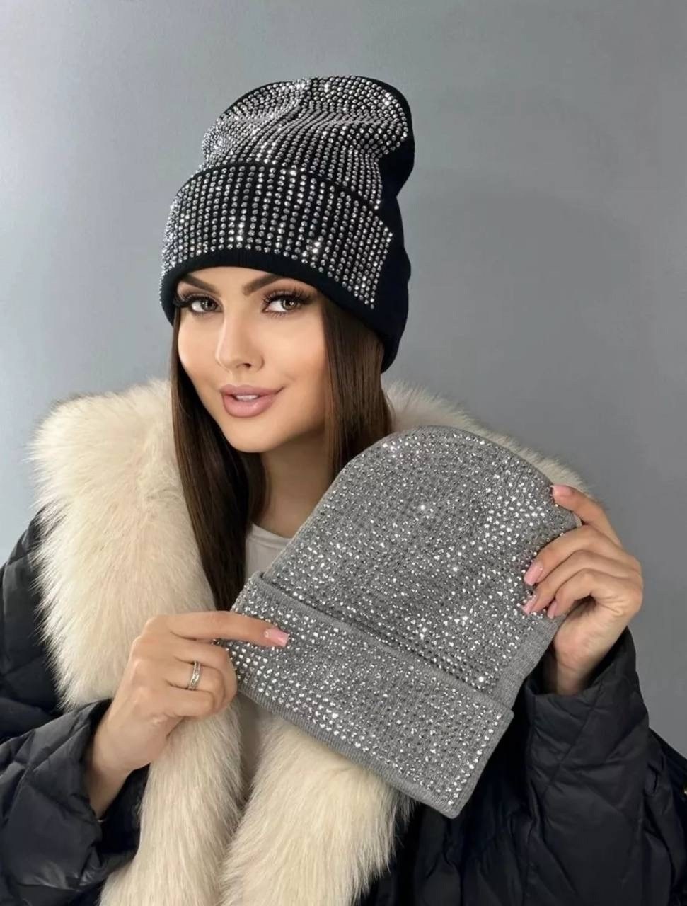 шапка бини со стразами,шапка бини,шапка бини женская,шапки для женщин,шапочка со стразами