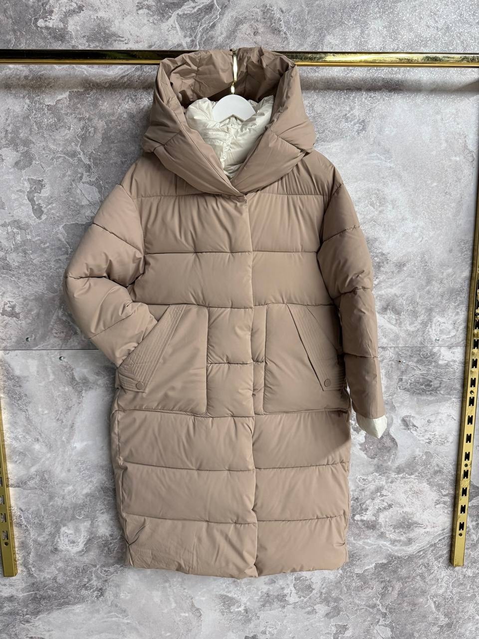 пуховик двусторонний,бежевый пуховик,зимние куртки,пуховики женские,пуховик с капюшоном