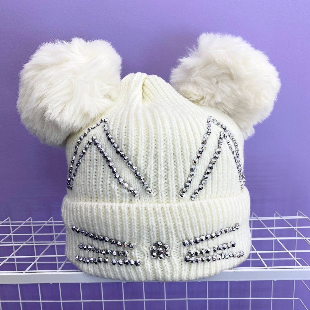 зимняя шапка для девочки,шапка белая зимняя,шапка детская с помпонами,шапка для девочки с помпоном,шапка вязаная для девочки с помпоном