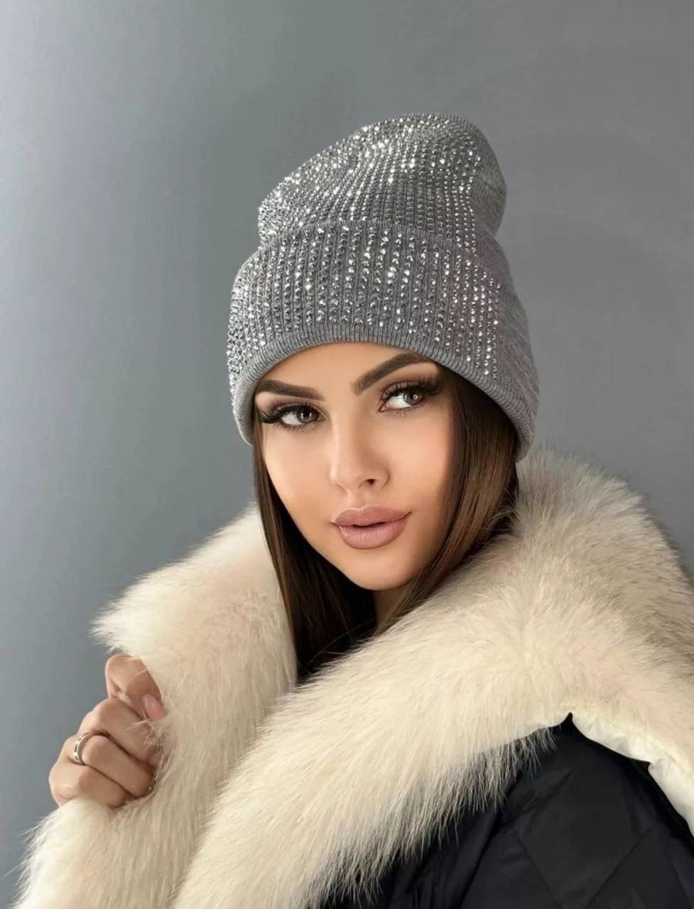 шапка бини со стразами,шапка бини,шапка бини женская,шапки для женщин,шапочка со стразами