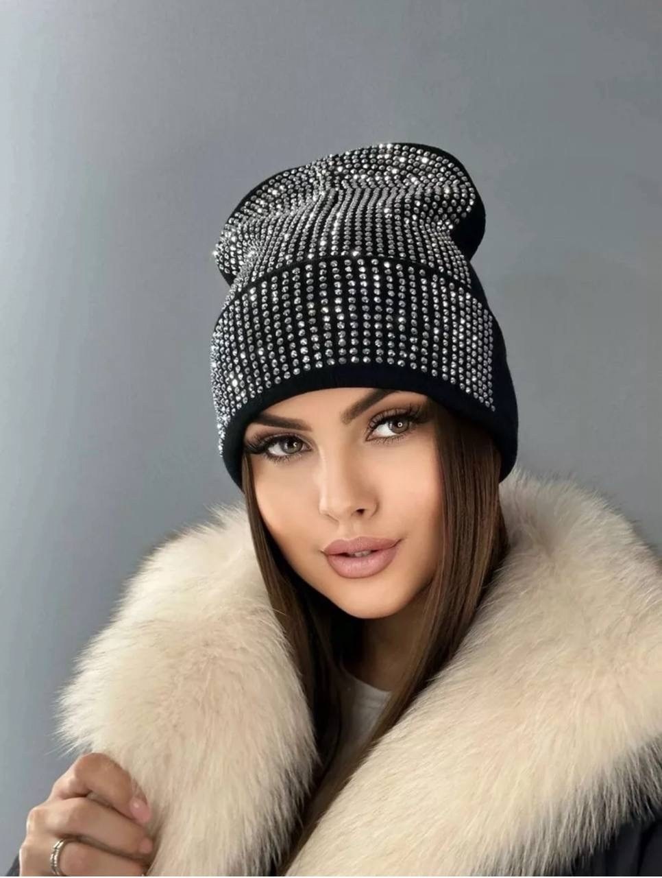 шапка бини со стразами,шапка бини,шапка бини женская,шапки для женщин,шапочка со стразами