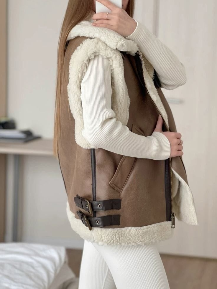 жилетка дубленка,стильная жилетка,жилетка женская,меховая жилет,жилет женский