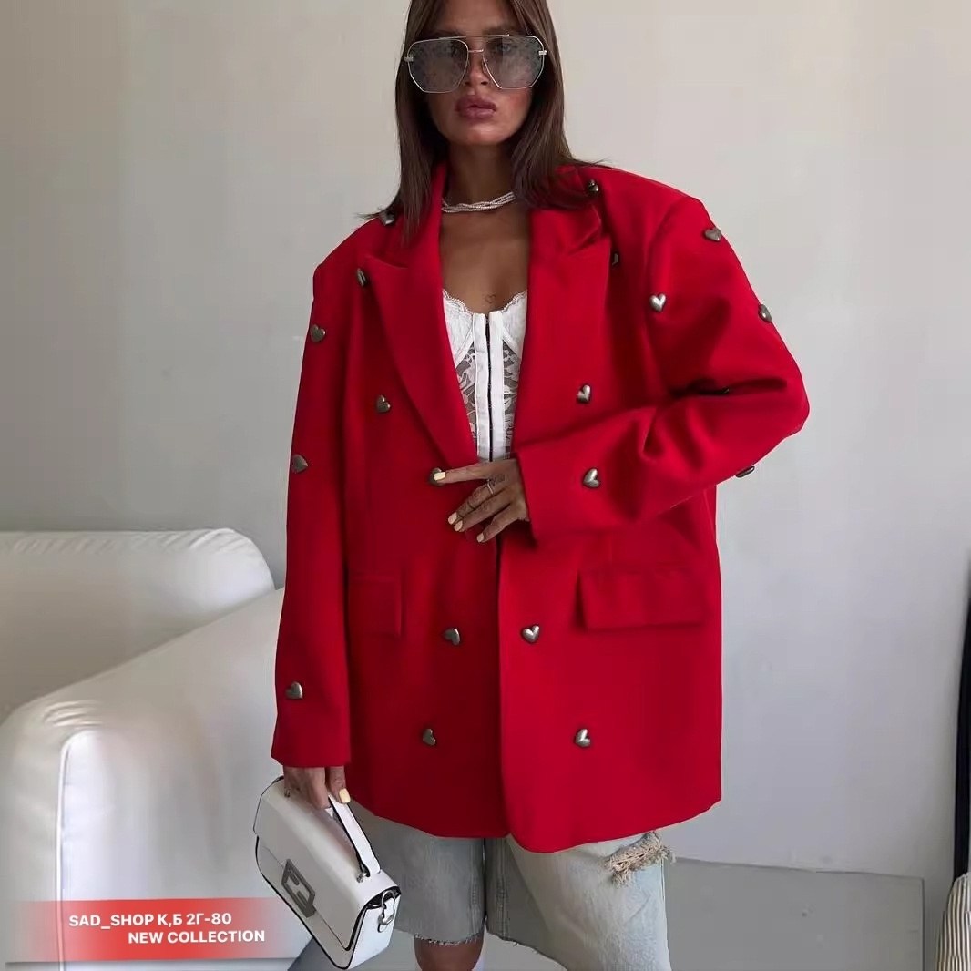 пиджак свободного кроя,красный пиджак,оверсайз пиджак женский,модное пальто