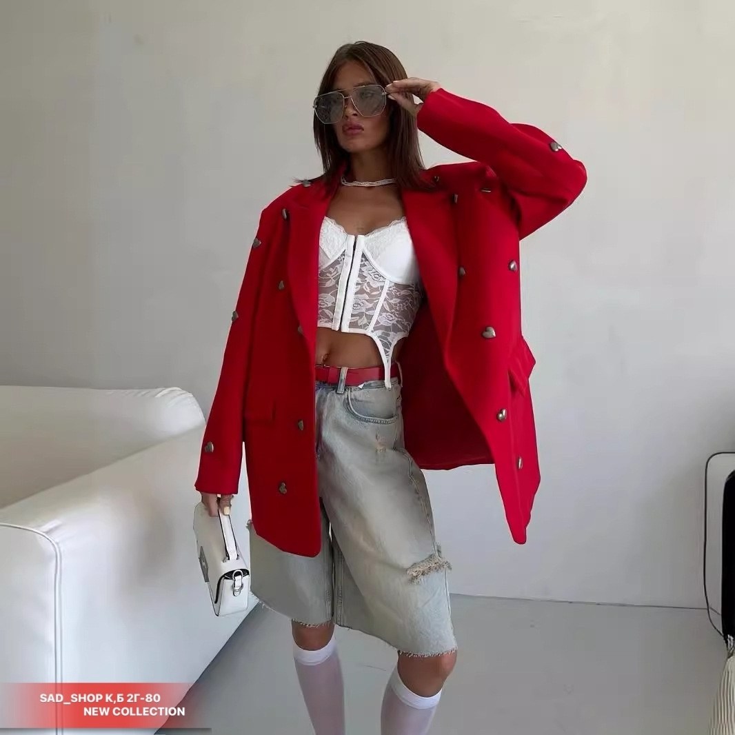 пиджак свободного кроя,красный пиджак,оверсайз пиджак женский,модное пальто
